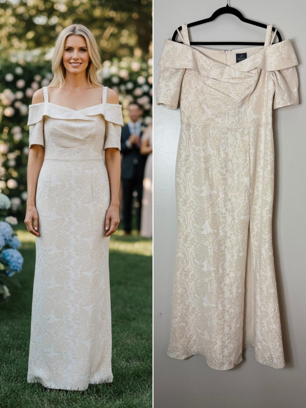 Adrianna Papell Dress 12 Ivory Gown Mother of the Bride Wedding Guest Formal